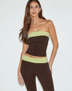 Solna Bandeau Top in Chocolate Brown with Pistachio Binding