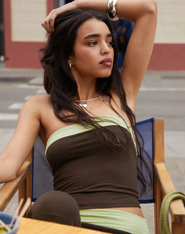 Solna Bandeau Top in Chocolate Brown with Pistachio Binding