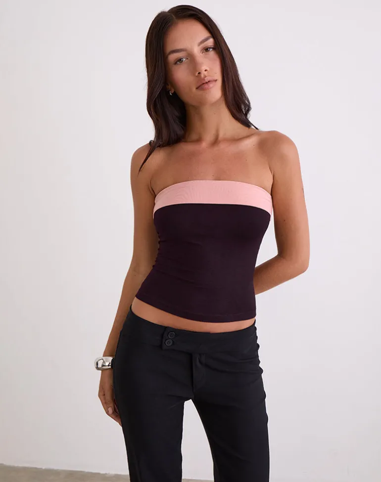 Solna Bandeau Top in Redwood with Pink Lady Binding
