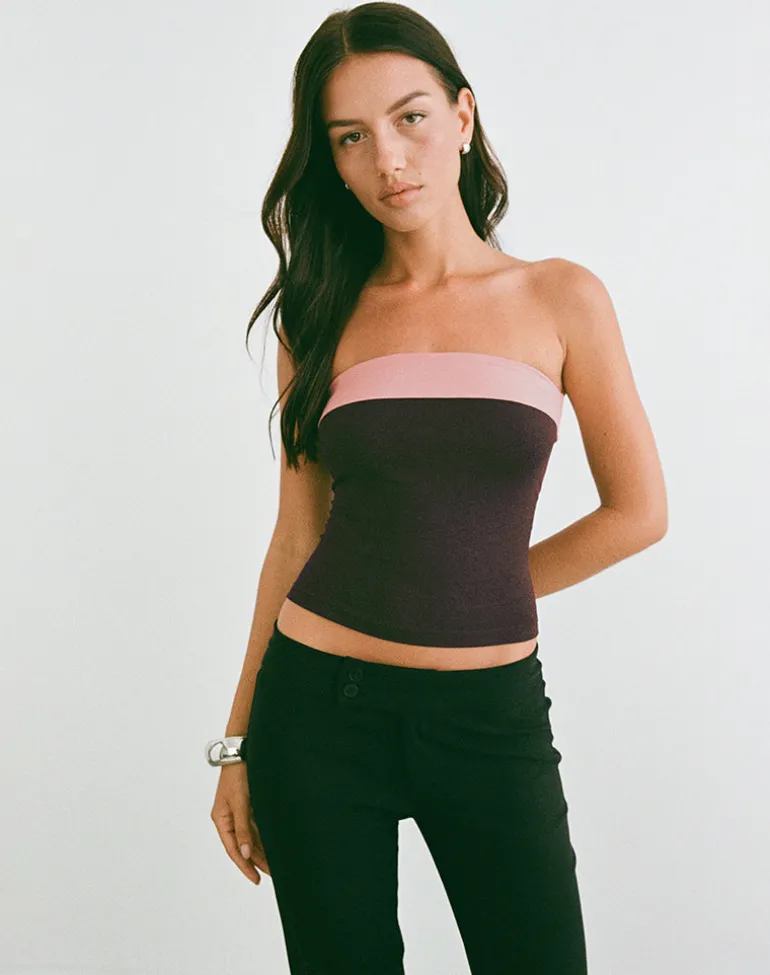 Solna Bandeau Top in Redwood with Pink Lady Binding