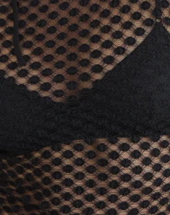 Sonam Long Sleeve Keyhole Top in Polka Lace Black