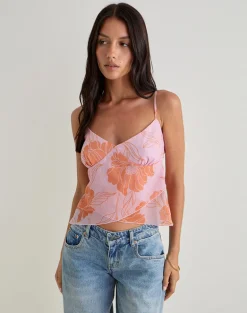 Sorira Flare Top in Floral Pink and Orange