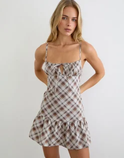 Soulie Mini Dress in Angled Check Brown