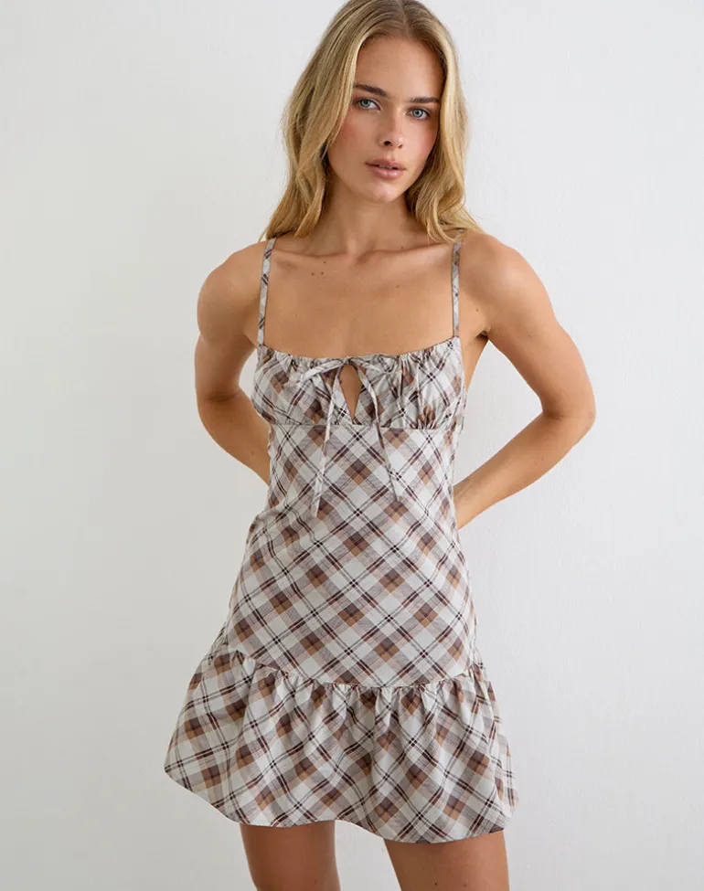 Soulie Mini Dress in Angled Check Brown