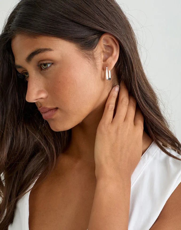 Square Sterling Silver Creole Hoop Earrings