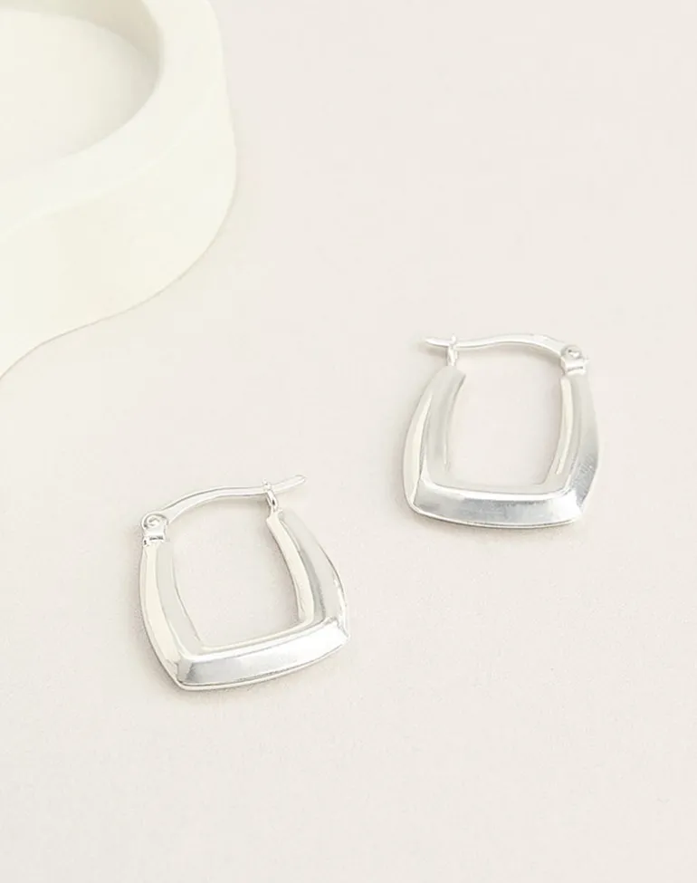 Square Sterling Silver Creole Hoop Earrings