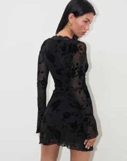 Sriti Mini Dress in Rose Flock Black