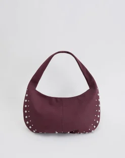 Studded Slouch Bag in Burgundy