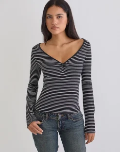 Subita Long Sleeve Top in Stripe Jersey Black and White