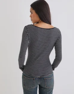 Subita Long Sleeve Top in Stripe Jersey Black and White