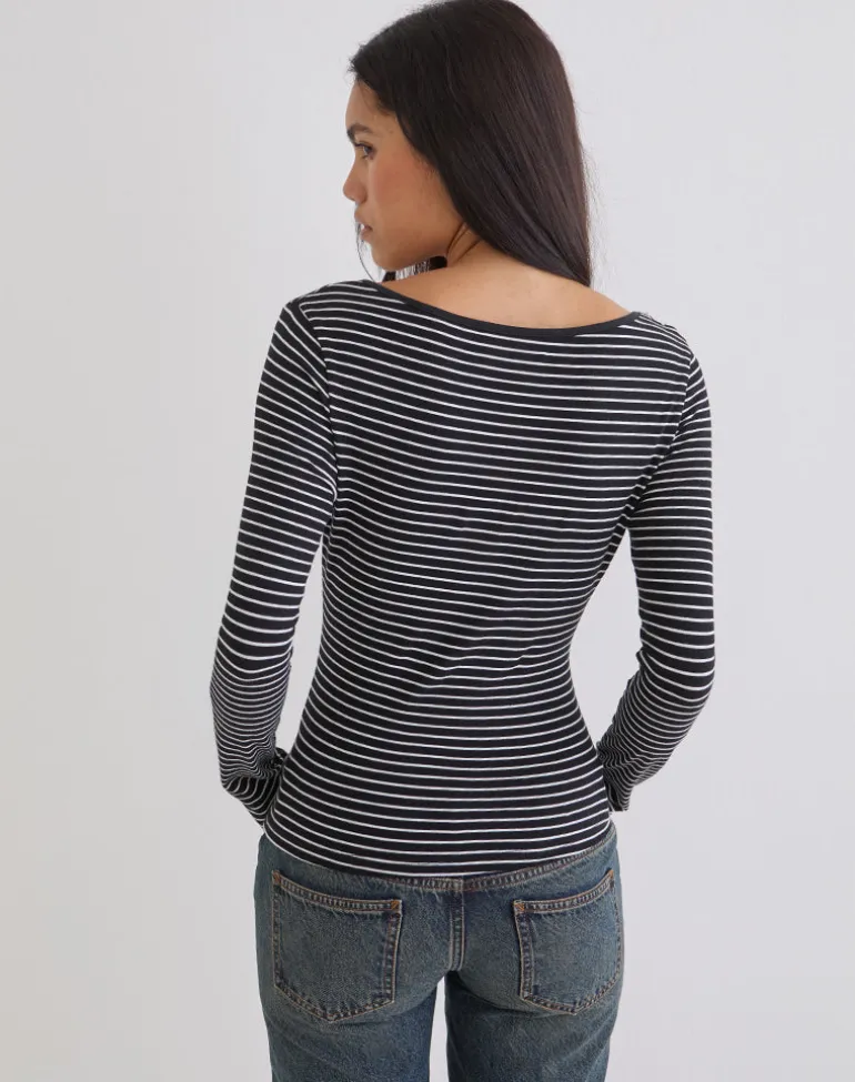 Subita Long Sleeve Top in Stripe Jersey Black and White