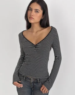 Subita Long Sleeve Top in Stripe Jersey Black and White