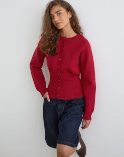 Subra Long Sleeve Cardigan in Red