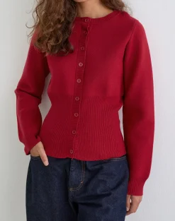 Subra Long Sleeve Cardigan in Red