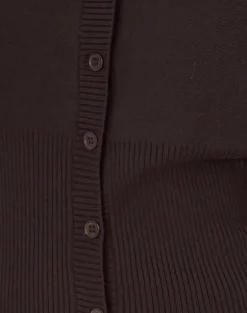 Subra Long Sleeve Ribbed Hem Cardigan in Bitter Chocolate