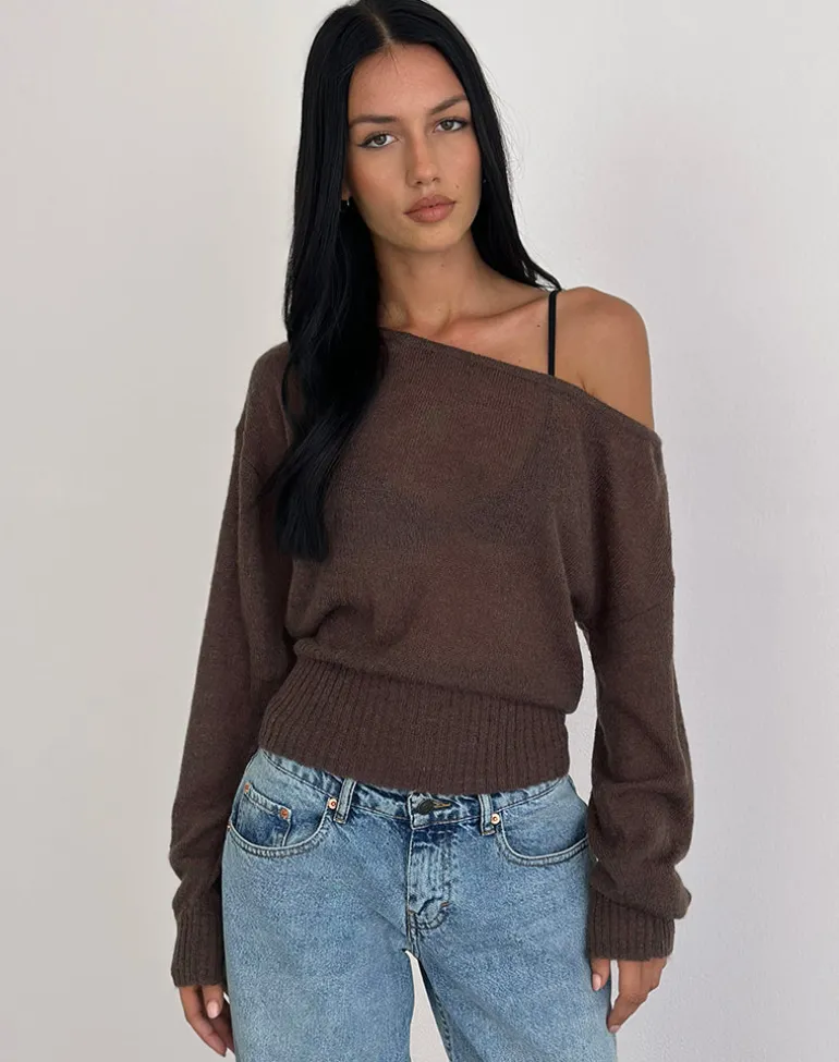 Suena Asymmetric Jumper in Knit Dark Chocolate