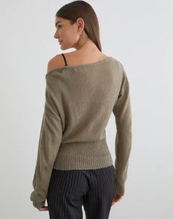 Suena Asymmetric Jumper in Knit Khaki