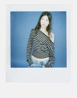 Suena Asymmetric Jumper in Stripe Black and Grey