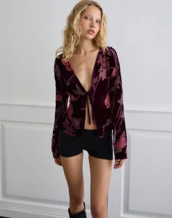 Sukita Cardigan in Floral Devore Burgundy