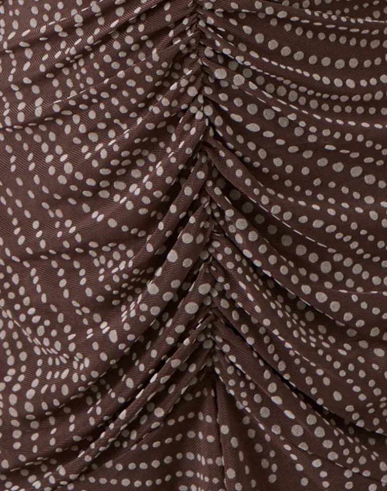 Sumiko Mini Dress in Abstract Polka Flock Brown