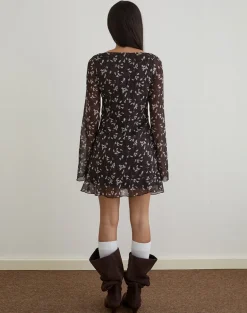 Sumiko Mini Dress in Flower Chiffon Brown