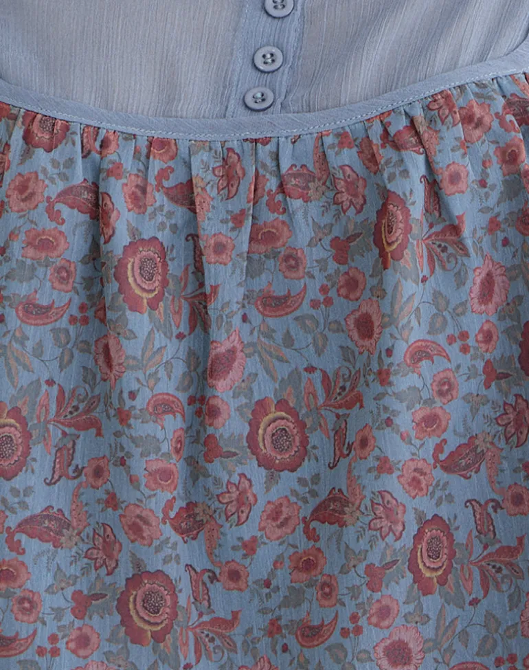 Sumire Top in Shadow Blossom Blue Chiffon