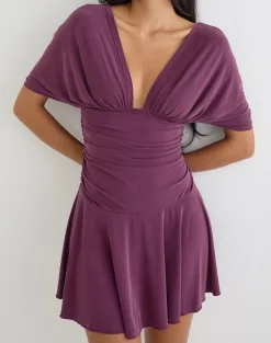 Sunmi Mini Dress in Cupro Deep Purple