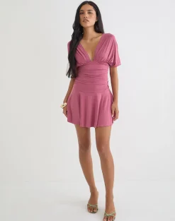 Sunmi Mini Dress in Cupro Raspberry