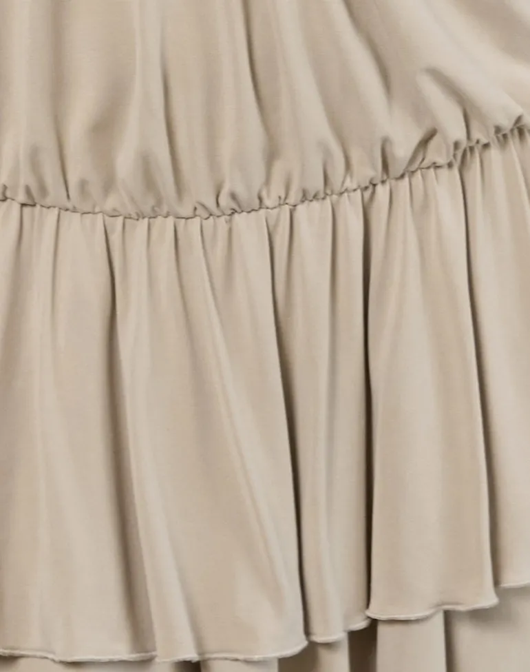 Suraya Plunge Mini Dress in Cupro Oatmilk