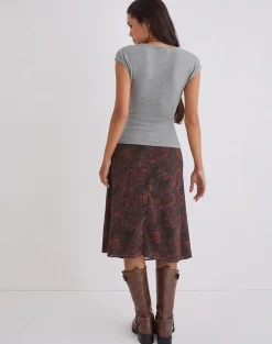 Suriela Midi Skirt in Chiffon Royal Paisley Burgundy