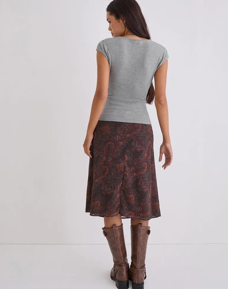 Suriela Midi Skirt in Chiffon Royal Paisley Burgundy
