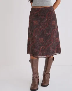 Suriela Midi Skirt in Chiffon Royal Paisley Burgundy