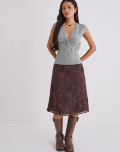 Suriela Midi Skirt in Chiffon Royal Paisley Burgundy