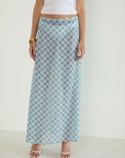Surina Maxi Skirt in Blurred Check Blue