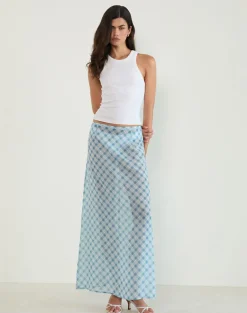 Surina Maxi Skirt in Blurred Check Blue