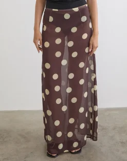 Surina Maxi Skirt in Brown with Irregular Polka Yellow