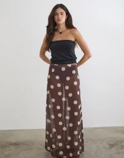 Surina Maxi Skirt in Brown with Irregular Polka Yellow