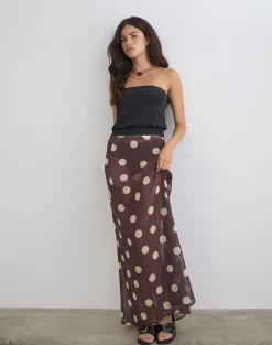 Surina Maxi Skirt in Brown with Irregular Polka Yellow