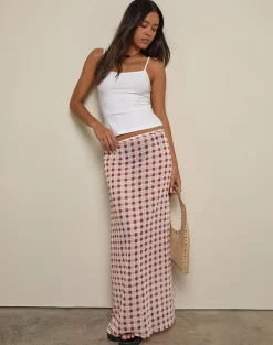 Surina Maxi Skirt in Chiffon Blurred Check Peach