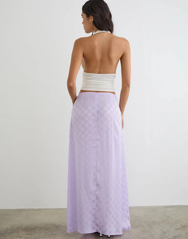 Surina Maxi Skirt in Chiffon Lilac Polka Dot