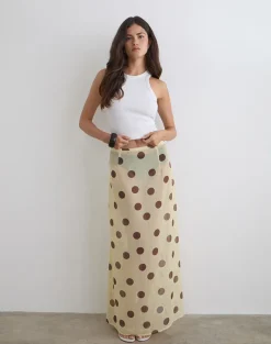 Surina Maxi Skirt in Yellow with Irregular Polka Brown