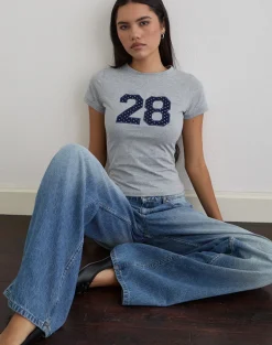 Sutin Tee in Grey Marl with Polka Embroidery