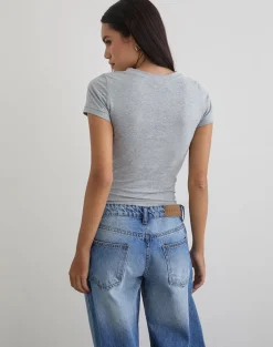 Sutin Tee in Grey Marl with Polka Embroidery