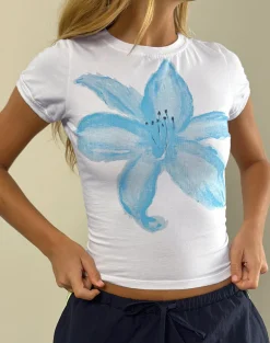 Sutin Tee in White Painted Flower Blue