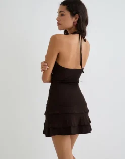 Suzetta Halter Mini Dress in Chocolate Brown