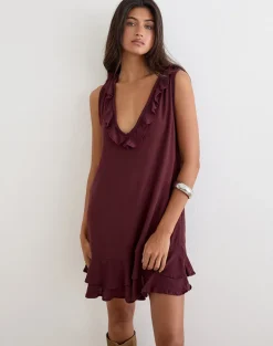Swade Plunge Mini Dress in Crinkle Plum