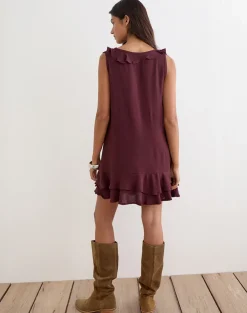 Swade Plunge Mini Dress in Crinkle Plum