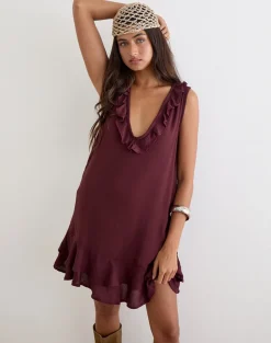 Swade Plunge Mini Dress in Crinkle Plum