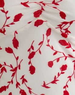 Switi Bardot Top in Cream with Red Leafy Lily Flock