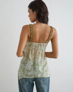 Sylva Asymmetric Hem Cami Top in Pale Flower Green